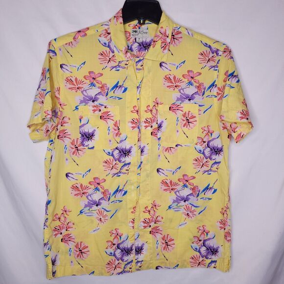 J Crew Shirt Mens Medium Floral Yellow Hawaiian Camp - Picture 1 of 11